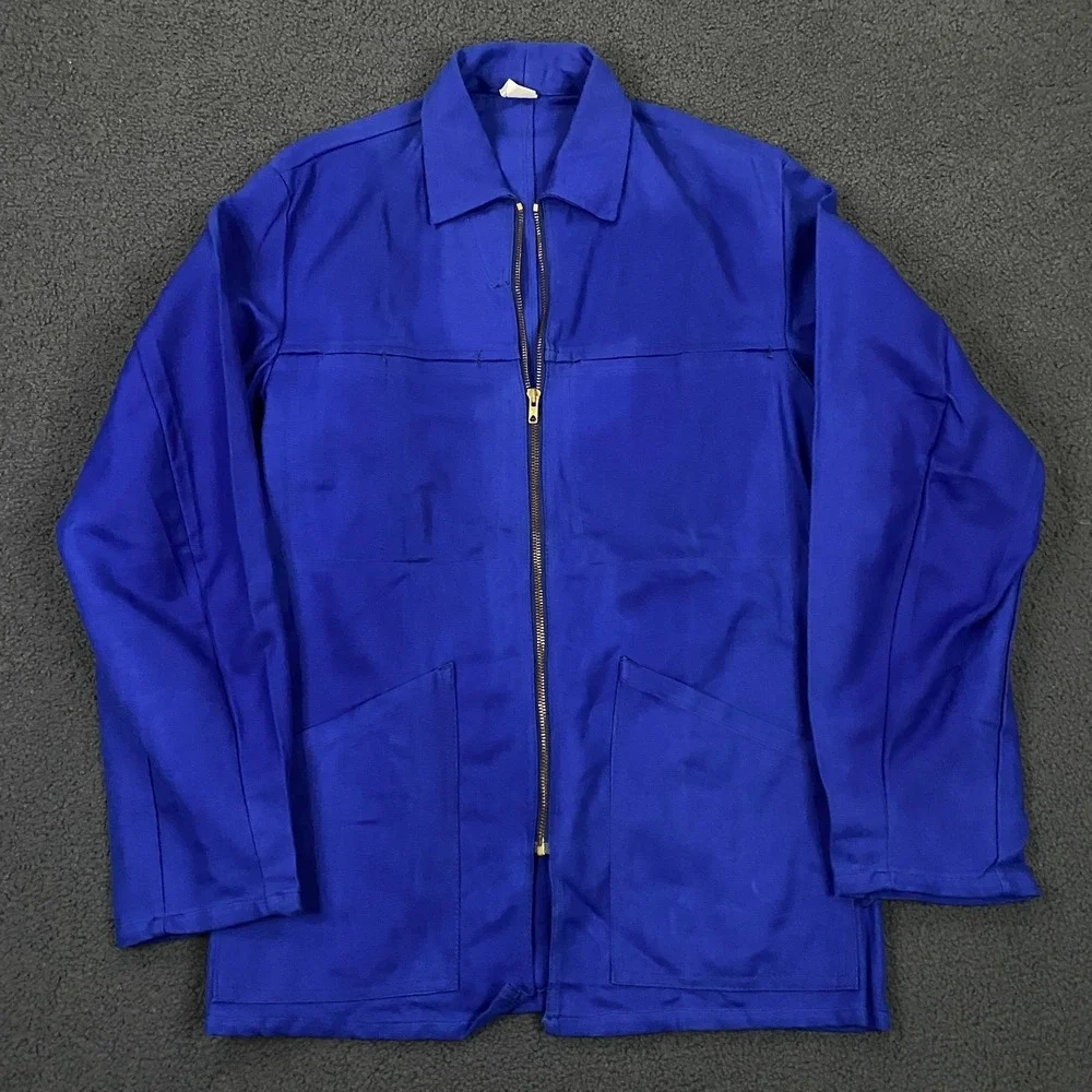 Vintage French Workwear Jacket FITS Mens Small Blue Chore Cotton Eclair Zipper